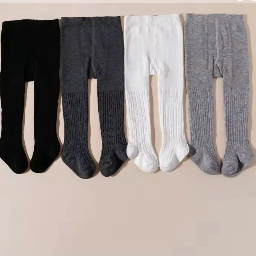 New Set of Four Baby’s  Knit Tights in Black, Gray, and White 0-3 months